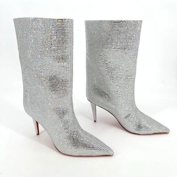 NWOB Christian Louboutin Silver Astrilarge Strass Crystal Ankle Boot size EU 39 - Picture 1 of 11